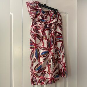 J. Crew White and Red Asymmetrical Ruffled Sundress